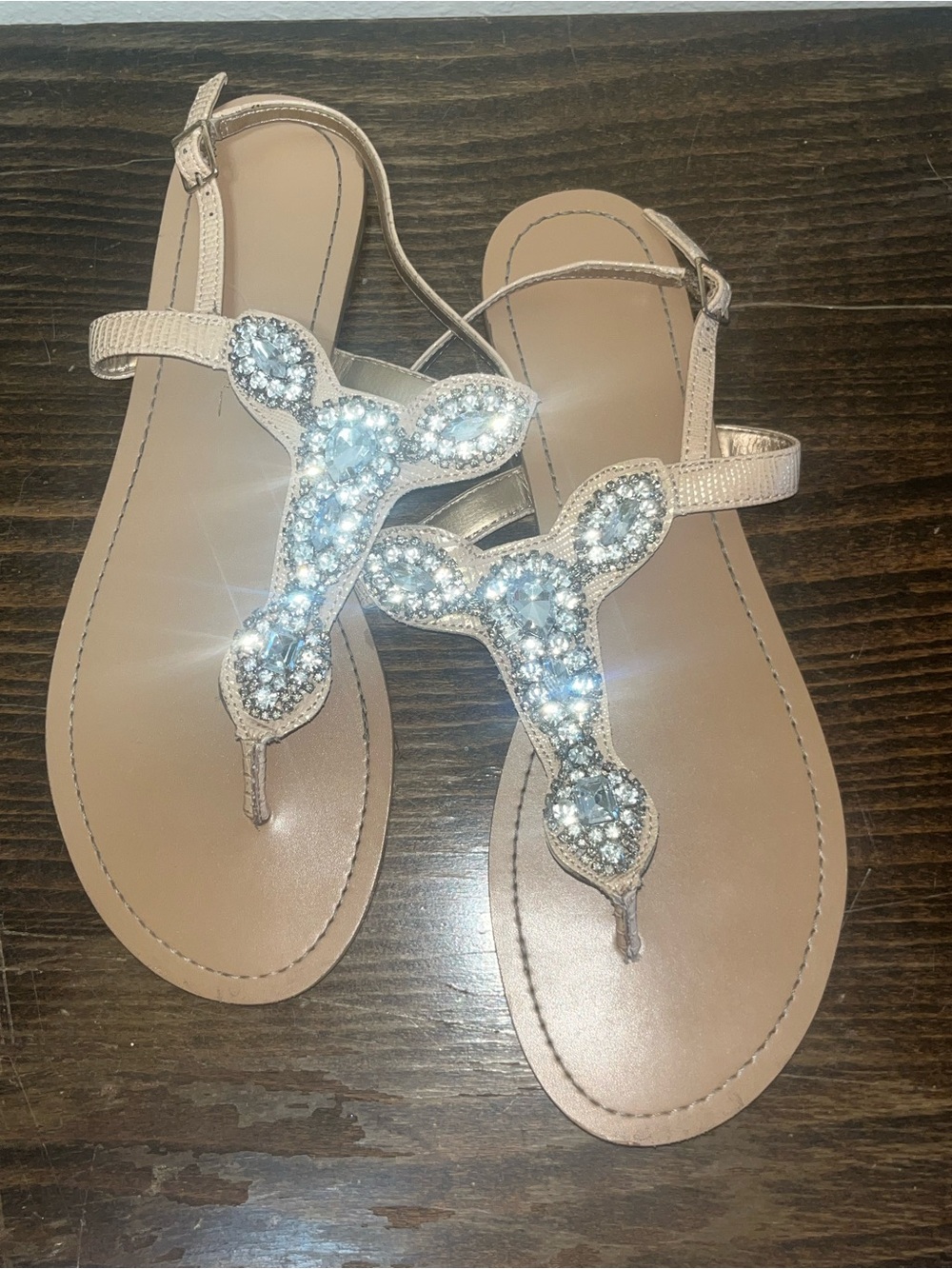 Jessica Simpson Rose Gold Jeweled T-Strap Sandals